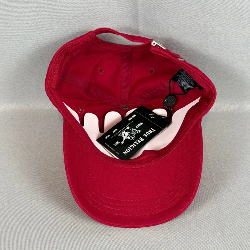 True Religion Adjustable Hat Mens Red Logo Spellout Cotton TR2567 $58 New NWT
